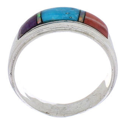 Silver And Multicolor Inlay Southwestern Ring Size 8-1/4 UX36128